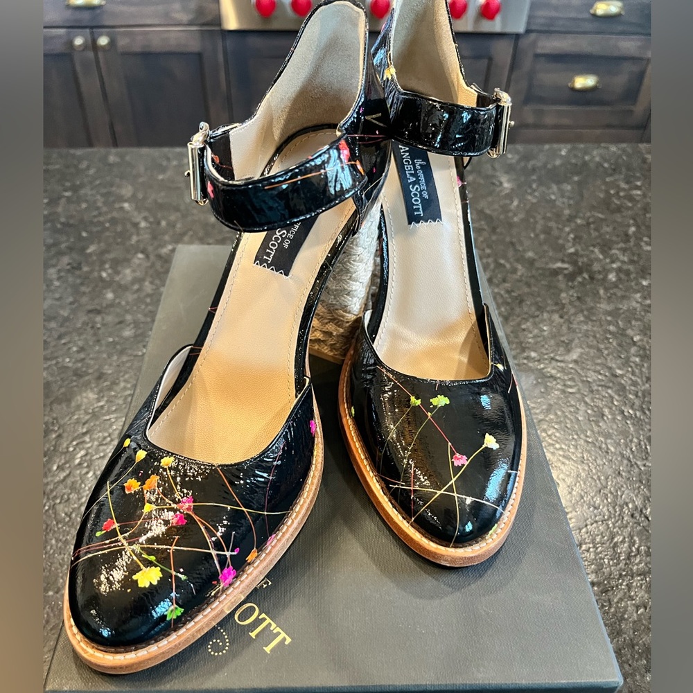 The Office of Angela Scott - Miss Bardot Black Patent heels - size 8.5